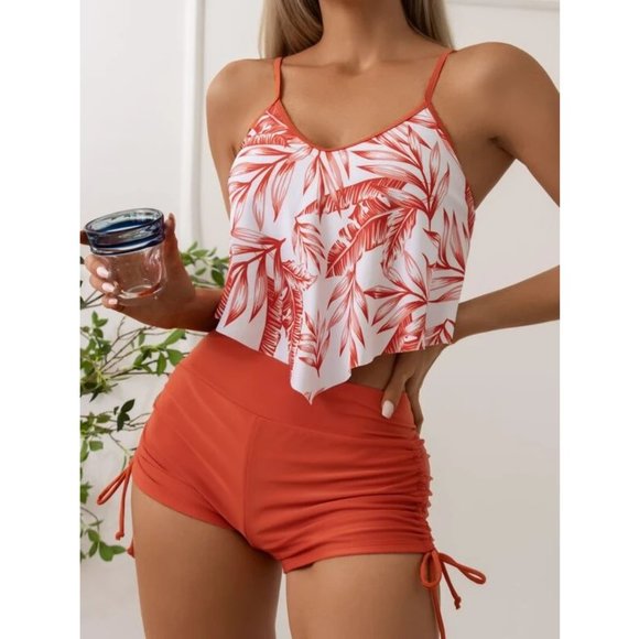 NEW Tropical Print Two Piece Tankini Swimsuit S - Picture 3 of 7
